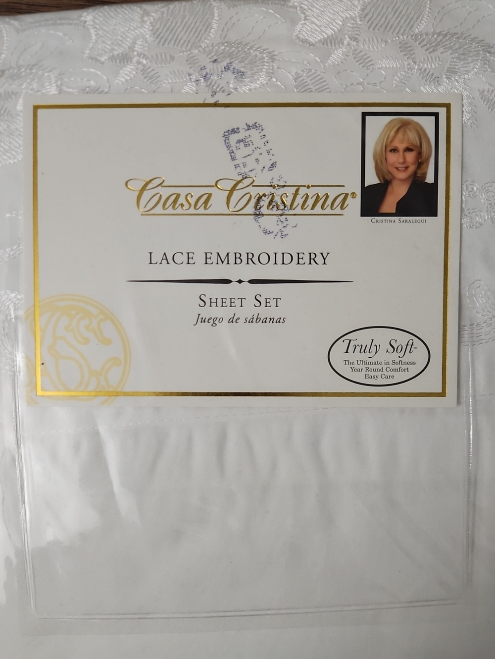 Casa Cristina White Lace Embroidery Full Sheet Set New Sealed